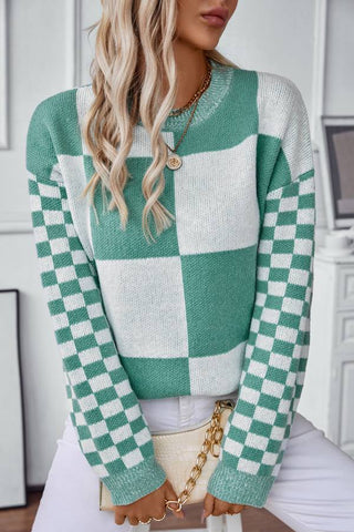 Contrasting Checked Pullover Knit Sweater