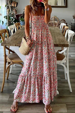 Smocked Floral Spaghetti Strap maxi Dress