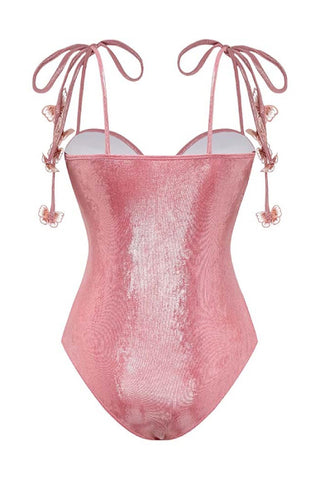 Sweetie Butterfly Embellished Shiny One-piece Swimsuit