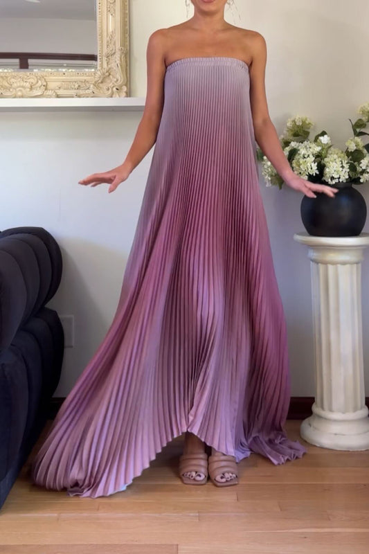 Ombre Strapless Pleated Maxi Dress