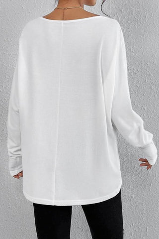 Solid V Neck Batwing Sleeve Tee