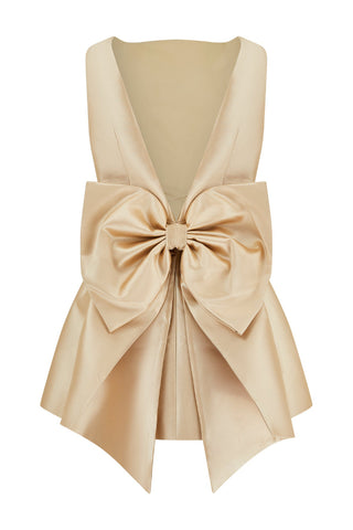 Satin Oversized Bow Detail Square Neck Mini Dress