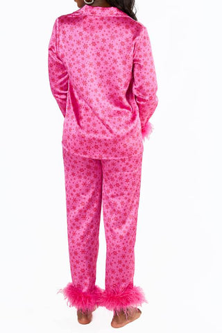 Christmas satin printed casual long sleeved long pants pajama set