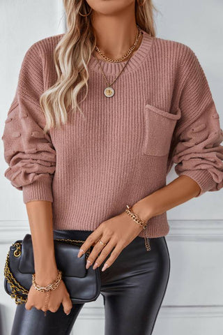 Solid Color Pocket Pullover Knitted Sweater