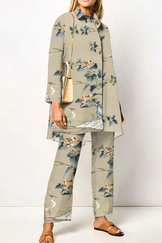 Art Floral Printed Shirt Two Piece Set