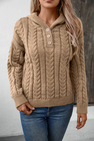 Hooded Thick Retro Button Cable Knit Sweater