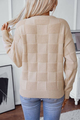 Parchment Plaid Crew Neck Knit Sweater