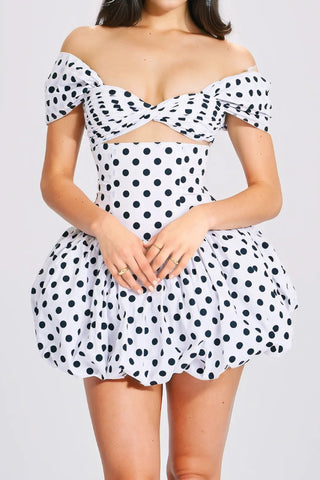 Polka dot print sexy hollow off-shoulder mini dress