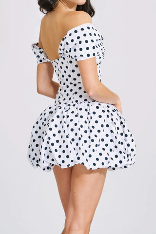 Polka dot print sexy hollow off-shoulder mini dress