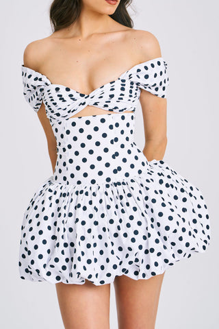 Polka dot print sexy hollow off-shoulder mini dress