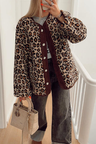 Leopard print casual loose long sleeve jacket