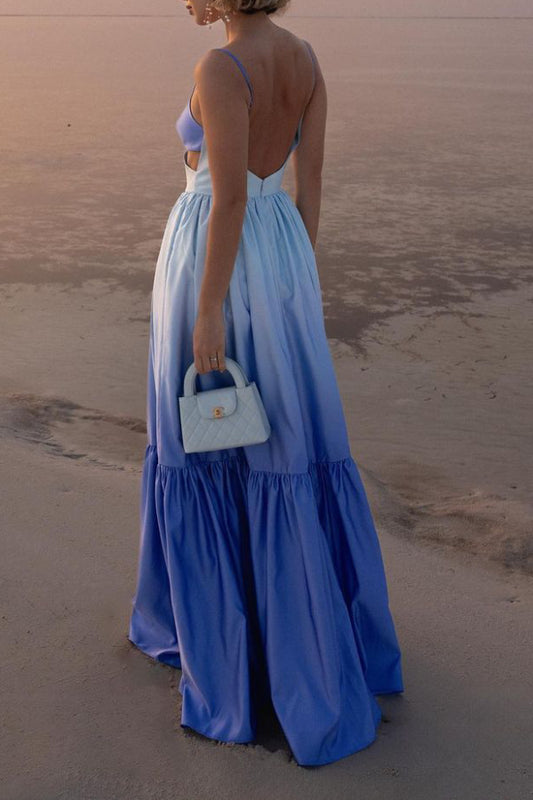 Ocean Ombre Sling Backless Maxi Dress