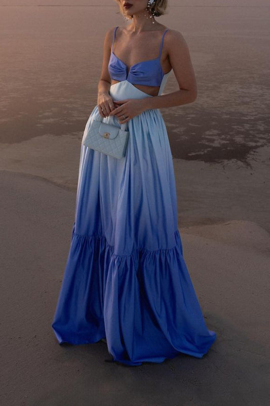 Ocean Ombre Sling Backless Maxi Dress