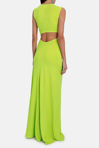 Solid color sexy deep V hollow slit slim maxi dress