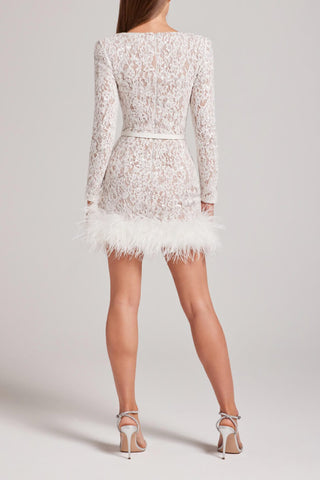 Sequined Feather Long Sleeve Mini Dress