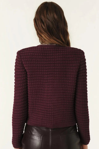 Knitted Burgundy Long-Sleeved Cardigan