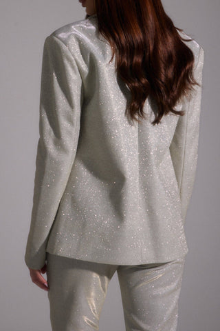 Stylish Sequined Blazer, Bra and Straight Pants Three-piece Set