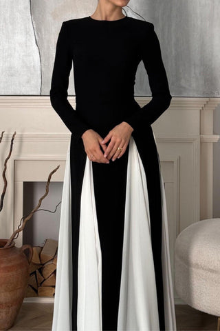 Glam Elegant Panelled Tulle Long Sleeve A-line Maxi Dress