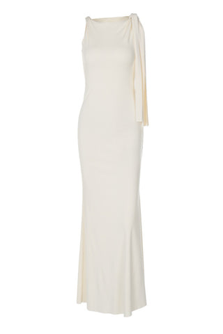 Solid color slant neck tie maxi dress