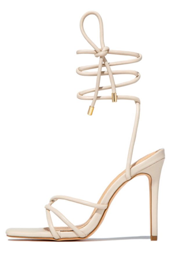 Crisscross Strap Square Toe Stiletto Sandals