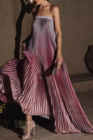 Ombre Strapless Pleated Maxi Dress