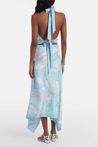 Printed Satin Halter Top and Skirt Two-Piece Set