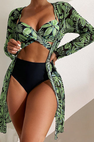 Summer Print High Waist Sexy Three-Piece Swimsuit