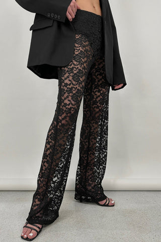 Lace see-through high waist straight pants