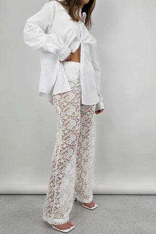 Lace see-through high waist straight pants