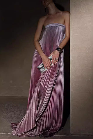 Ombre Strapless Pleated Maxi Dress