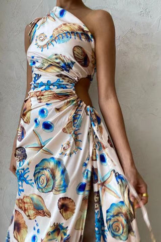 Sea Shells One Shoulder Maxi Dress