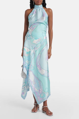 Printed Satin Halter Top and Skirt Two-Piece Set