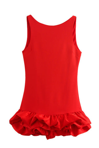 Fashion solid color sleeveless ruffled mini dress