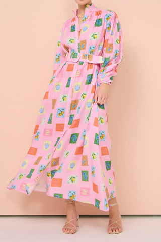 Casual Lantern Sleeve Printed Shirt midi Dress