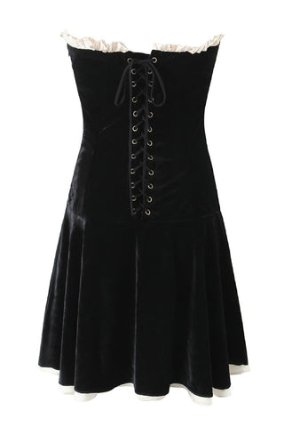 Sexy Frill Strapless Lace Up Satin Velvet Flared Corset Party Mini Dress