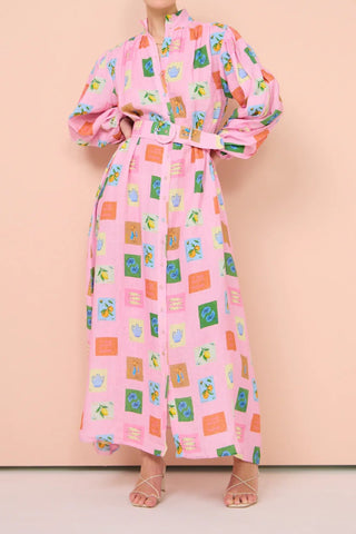 Casual Lantern Sleeve Printed Shirt midi Dress