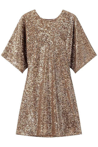 Short-Sleeve Round Neck Sequin Backless Mini A-Line Dress