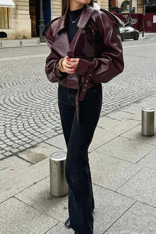 Vintage Lapel Leather Jacket