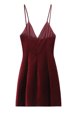 Red Velvet Spaghettis Strap Mini Dress