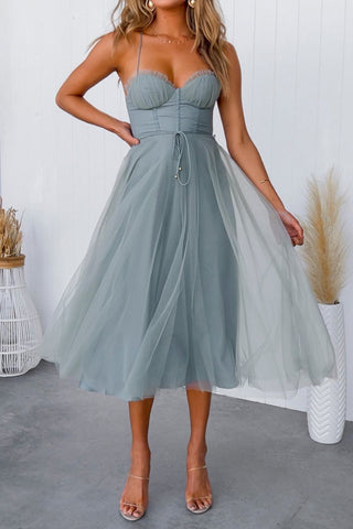 Sweetheart Neckline Chiffon Midi Dress