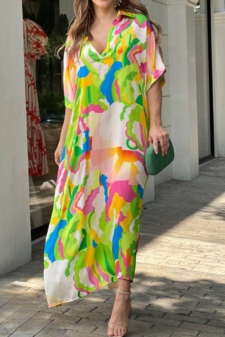 Print Short Sleeve Wide Hem Maxi Dress