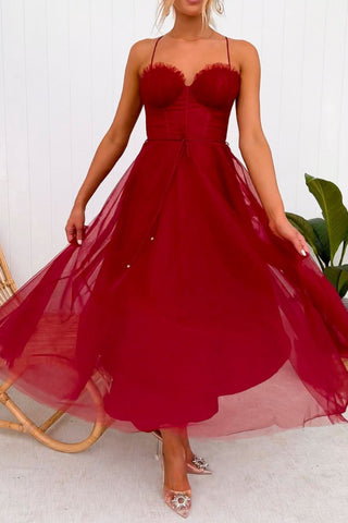 Sweetheart Neckline Chiffon Midi Dress