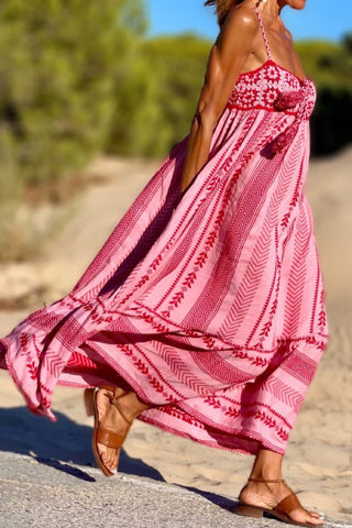 Crochet printed slip maxi dress