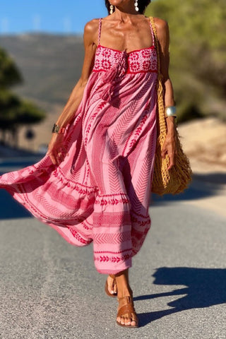 Crochet printed slip maxi dress