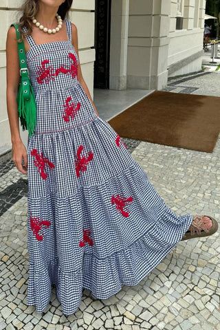 Lobster Print Square Neck Layered Maxi Dress