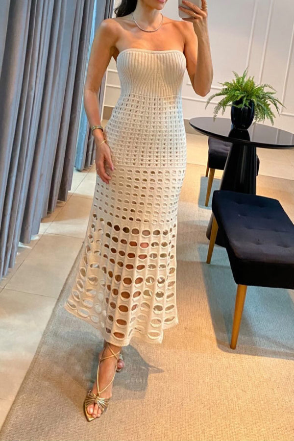 Fine knitted strapless midi dress