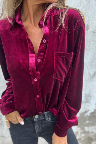 Velvet Button Up Long Sleeve Shirt