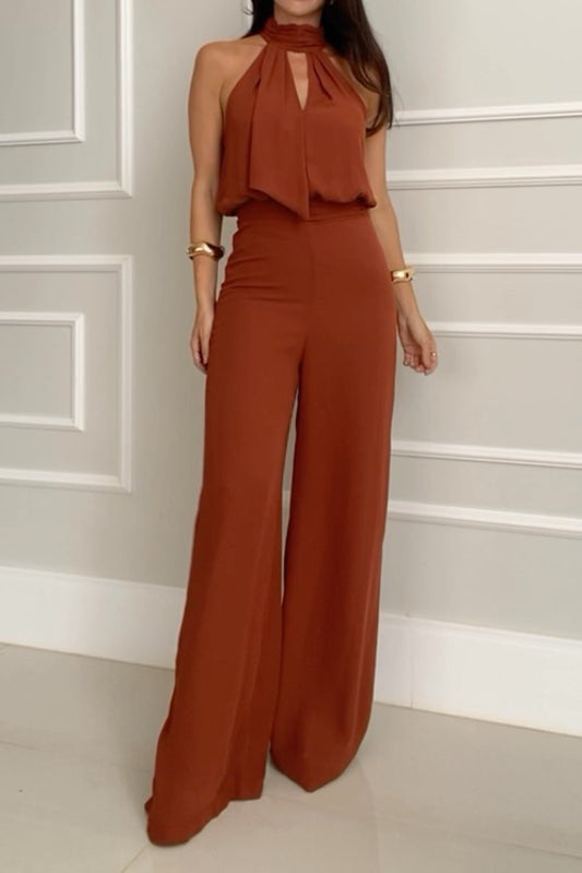 Hollow sleeveless top and wide-leg pants set