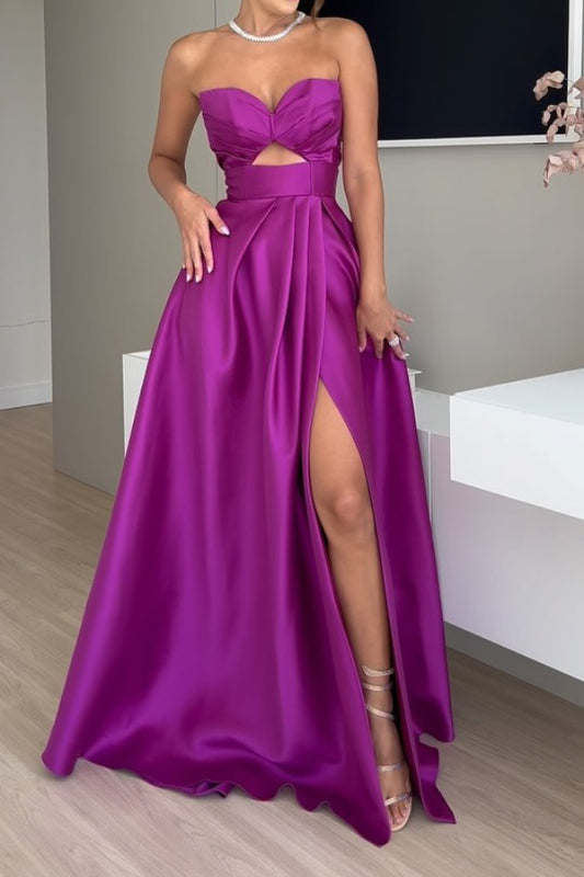 Sleeveless Strapless Solid Color Hollow maxi Dress