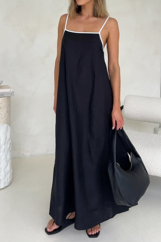 Contrast color Linen blend Cami maxi dress